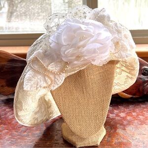 Louise Green Millinery Santa Monica Cream Lace Flower Embellished Vintage Retro